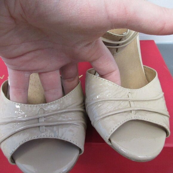 Miz Mooz Marnie High Heels Sandals Leather Strap 7 Beige Block y2k Stripe 520 - Picture 3 of 15